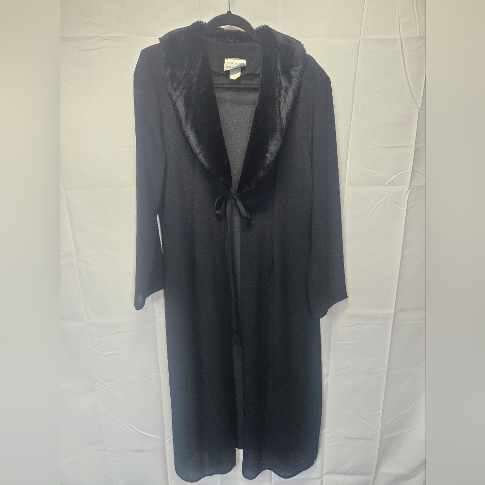 Moon Light Vintage Black Duster with Faux Fur Trim